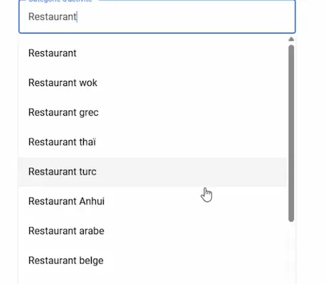 Drop-down list to create a Google Business Profile listing